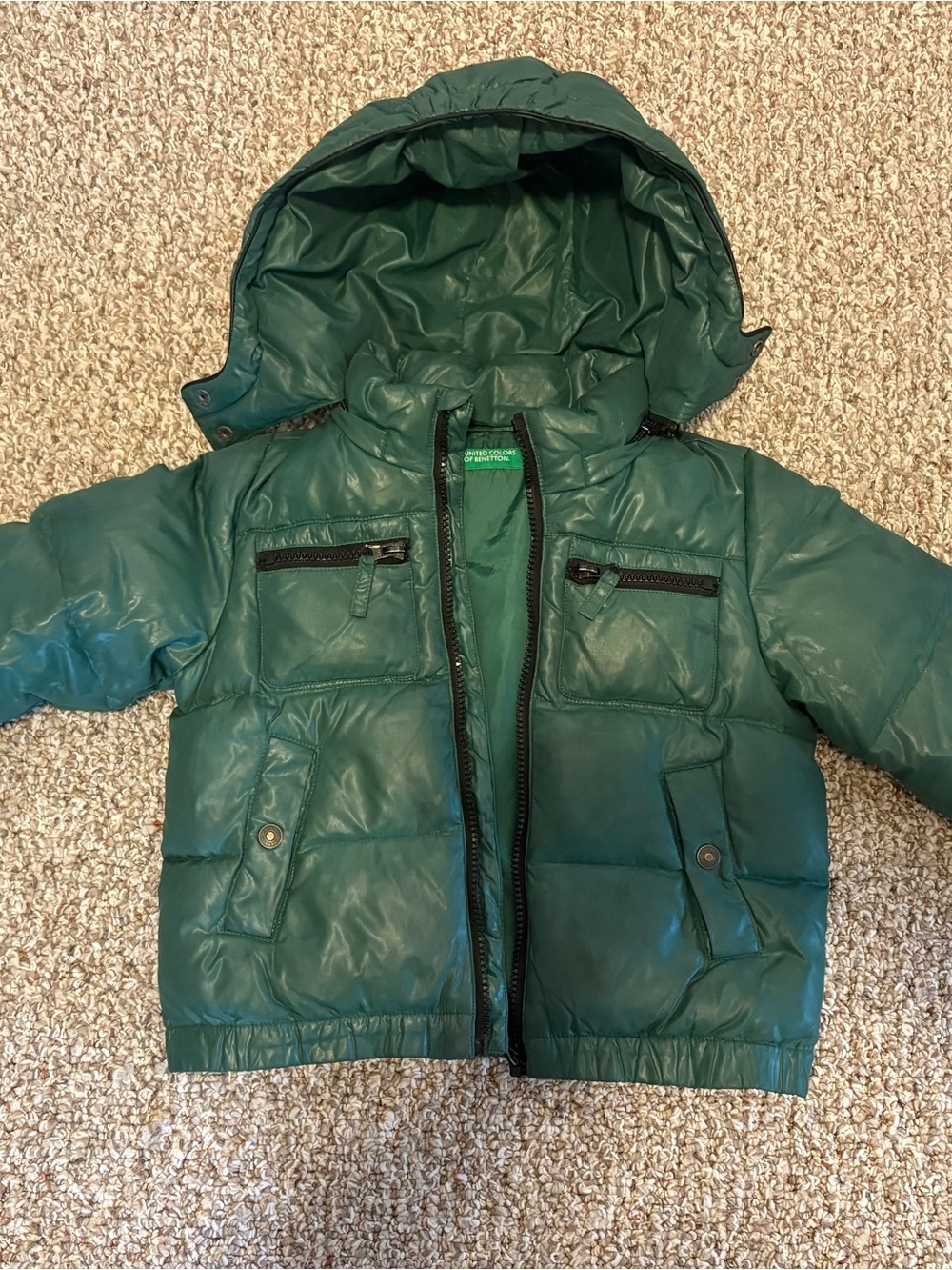United Colors Of Benetton Dark Green Hooded Puffer Jacket for Kids
